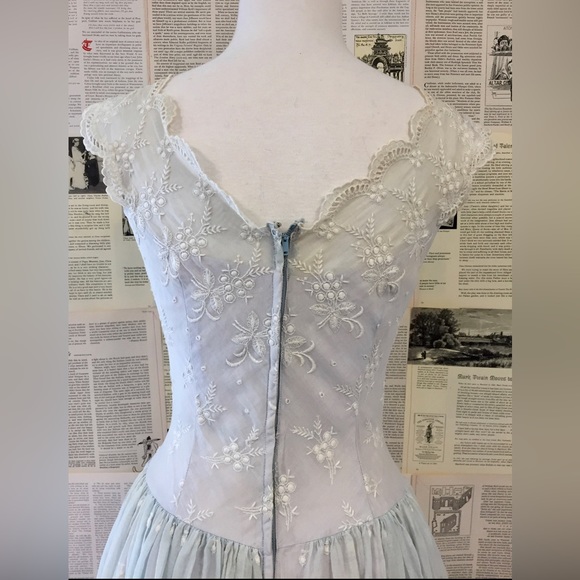 Vintage 1956 Eyelet Organza Pastel Periwinkle Blue Wedding Gown - Picture 5 of 9